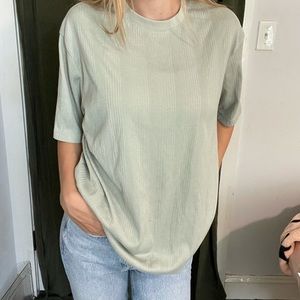 sage green t-shirt with striped design, super cute! size XL